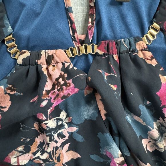 Thalia & Sodi Floral Neck Gold Link Long Sleeve Blouse Women's XL - Picture 5 of 16